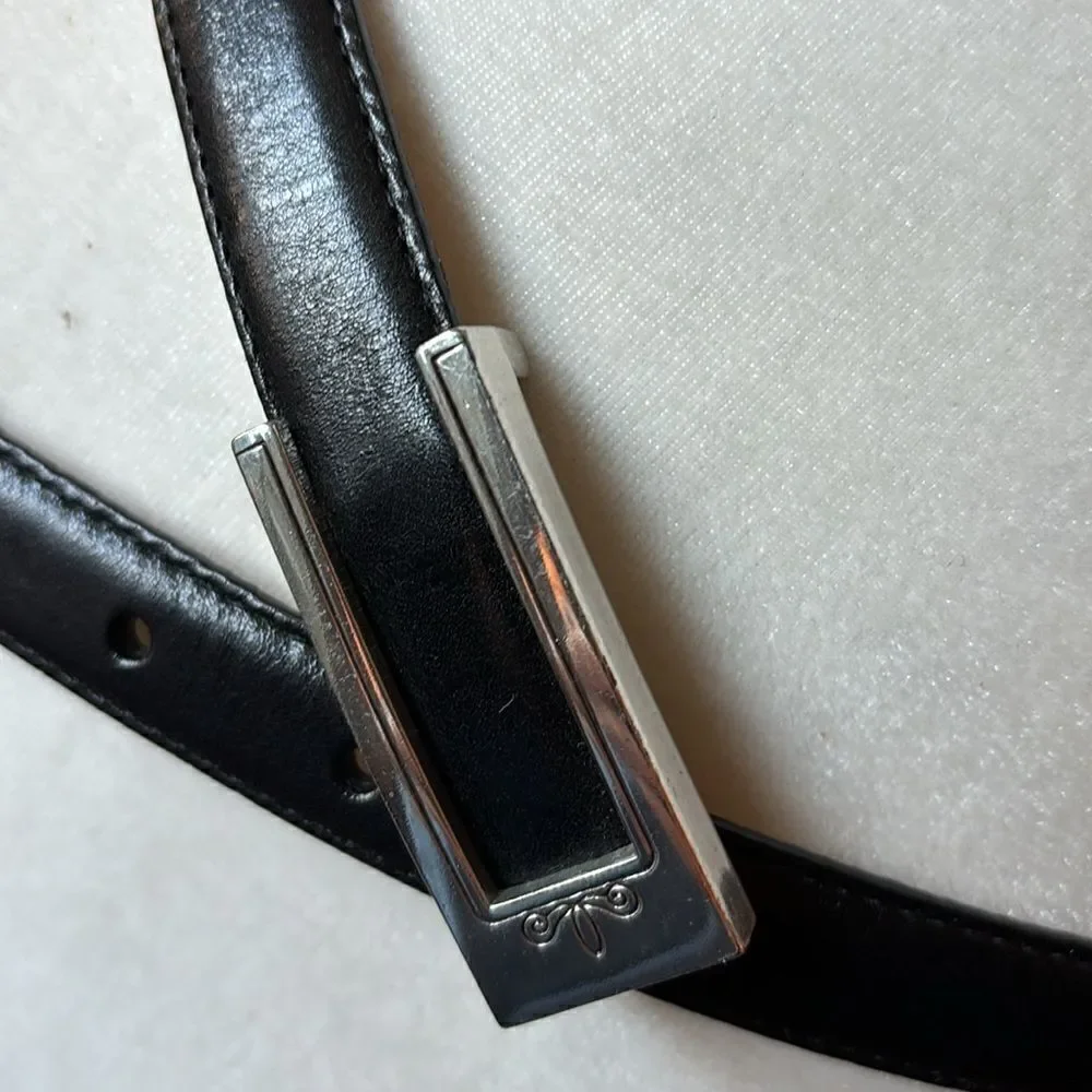 BRIGHTON Style 42103 Slender Black Leather Belt with a Classic Rectangle Buckle